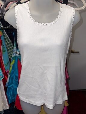 Y2K Hannah Sleeveless White Ribbed Tank with Stud Trim